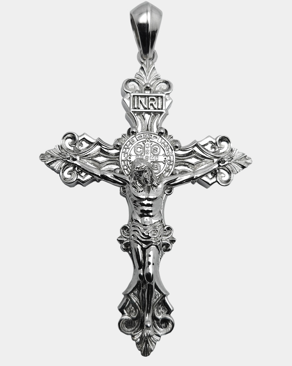 925. Sterling Silver Handcrafted Crucifix Jesus INRI Cross Pendant Necklace