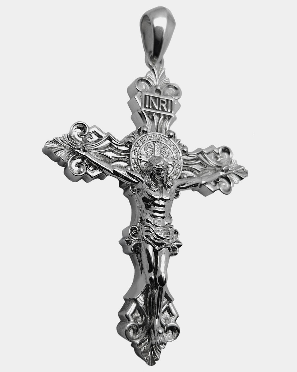 925. Sterling Silver Handcrafted Crucifix Jesus INRI Cross Pendant Necklace